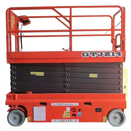 14m Electric self-propelled scissor lift, Maximum working height  15.7 m, Safe working load  227 kg