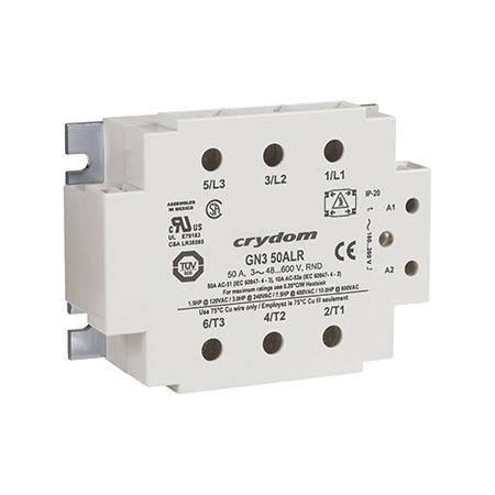Crydom GN3 Series 3-Phase Panel Mount SSR GN325DSR,Solid State Relays available with ratings of 25A and 50A at 48-530 VAC.